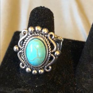 Silver Ring with Blue Crackle.